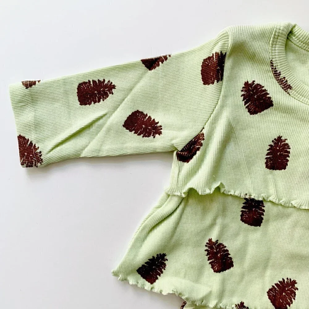 Kate Quinn long sleeve double ruffle dress Little Pinecones bodysuit
